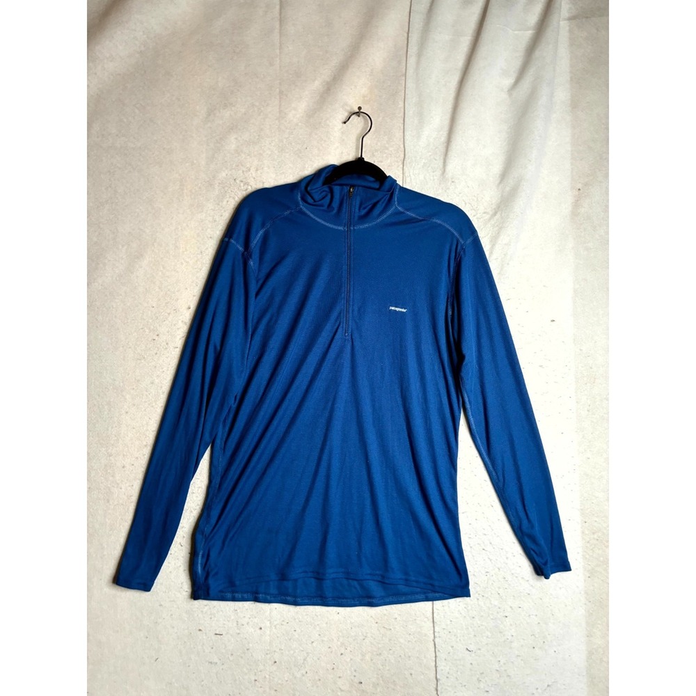 Patagonia Capilene Activewear Men L Blue Base Layer Lightweight 1/4 Zip Pullover